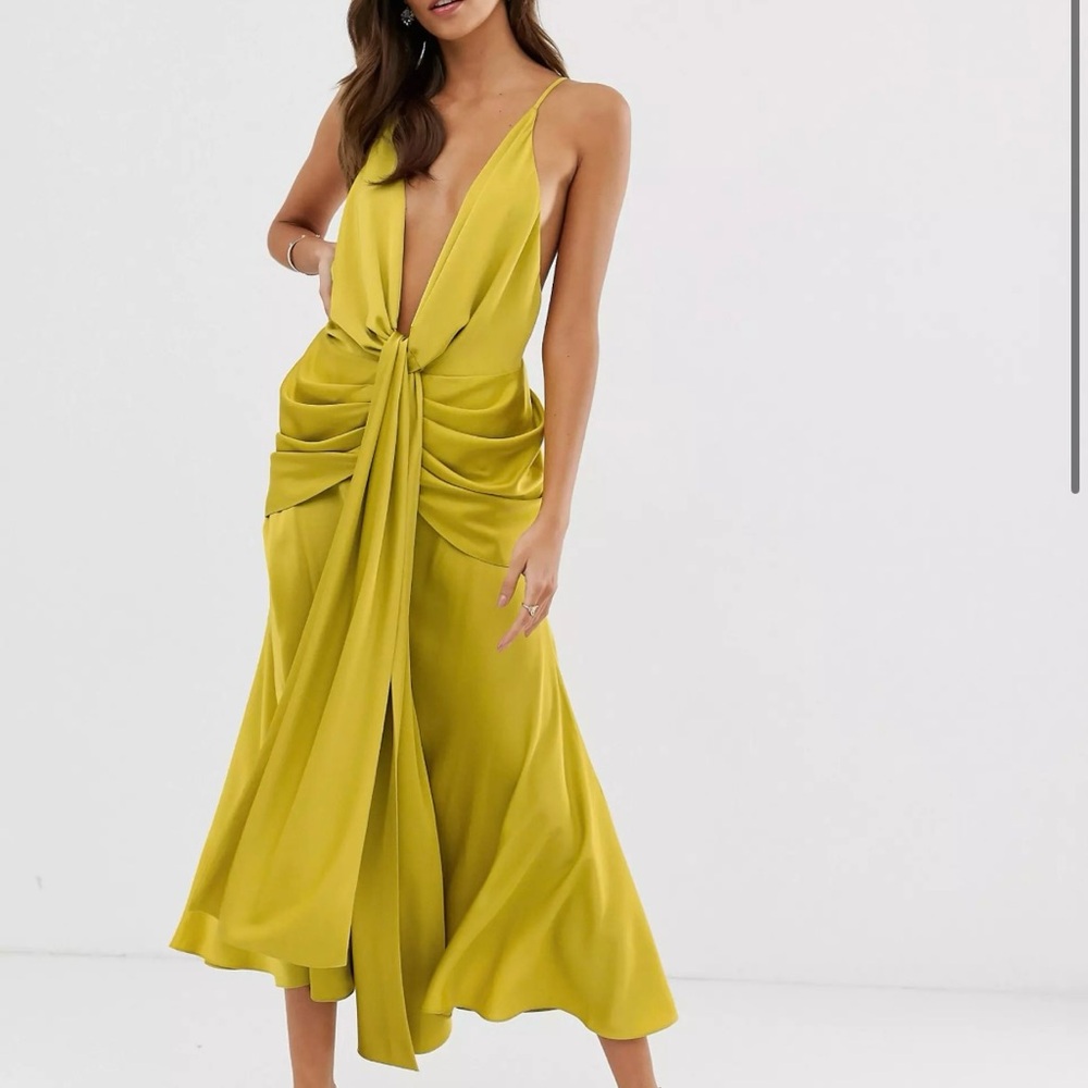 Sold out! ASOS EDITION. Strappy plunge midi dress with tie front